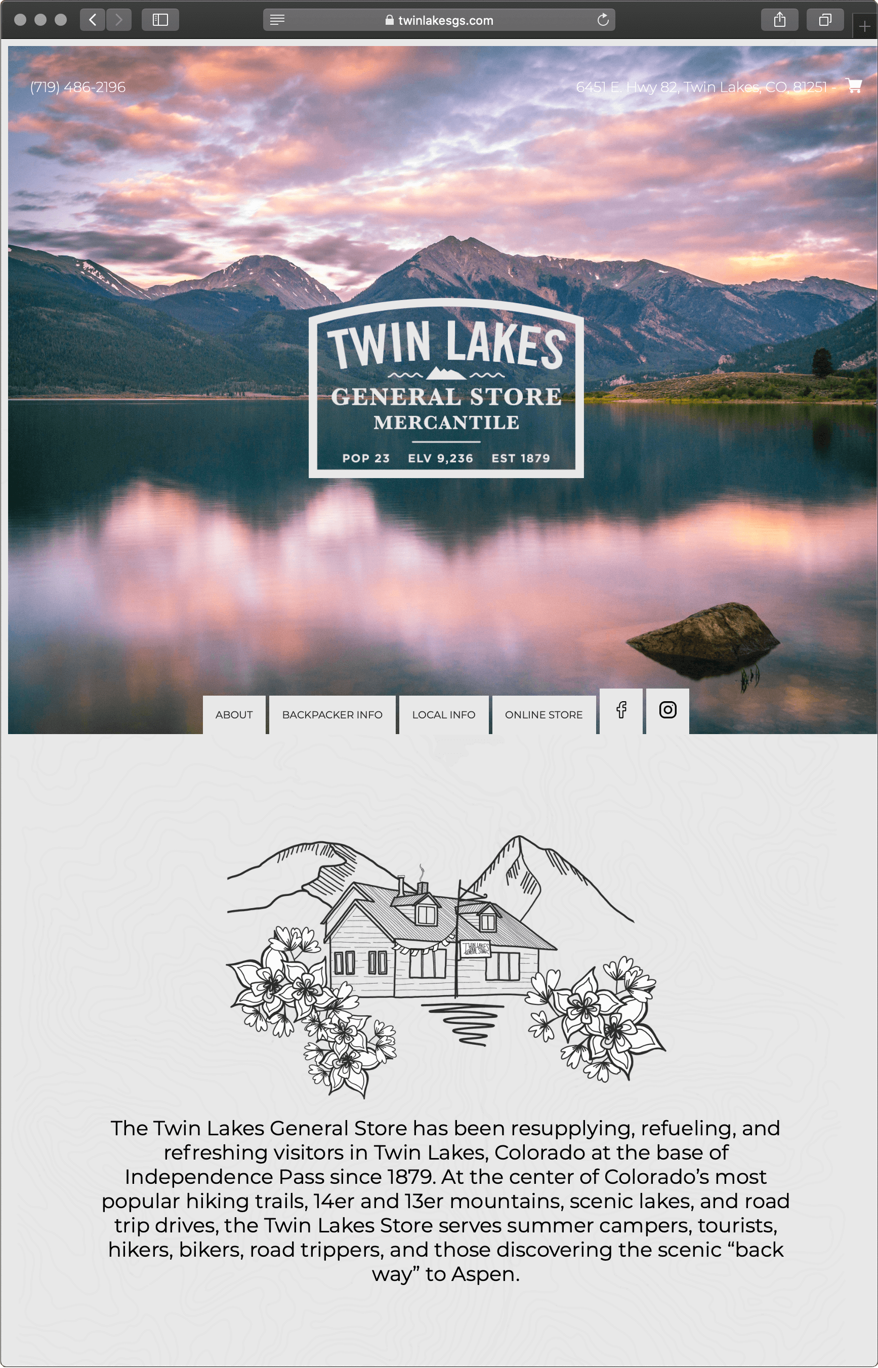 snapshot of Twin Lakes General Store home page