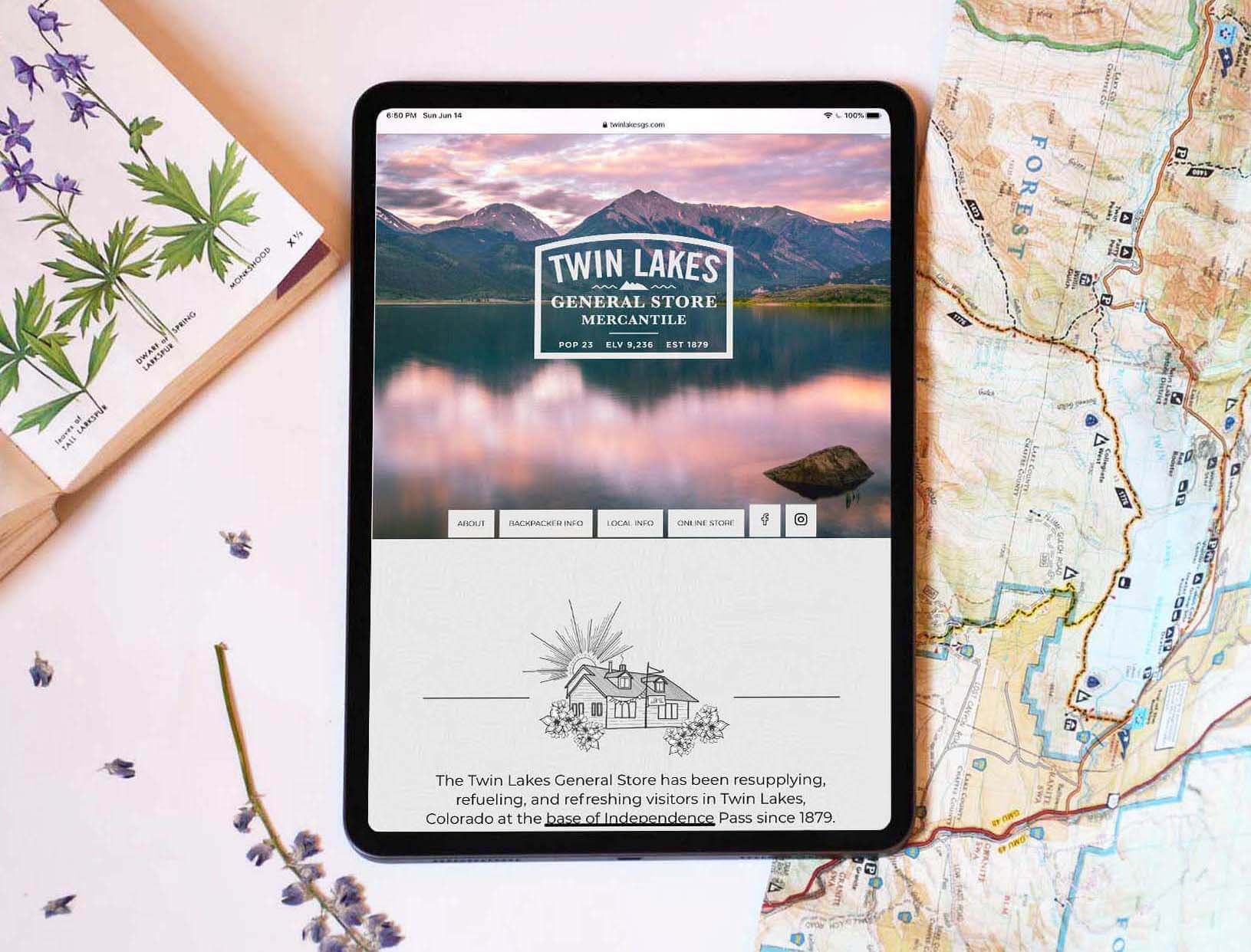 twin lakes general store website on an ipad